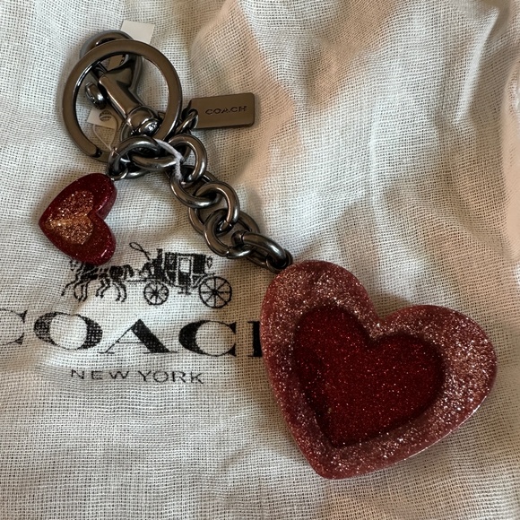 NWT! COACH Glitter HEART MIX BAG CHARM KeyFob Keychain RED PINK F40683 - Picture 1 of 8